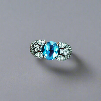 Strong Color! Blue Aquamarine Diamond Ring 14kt.