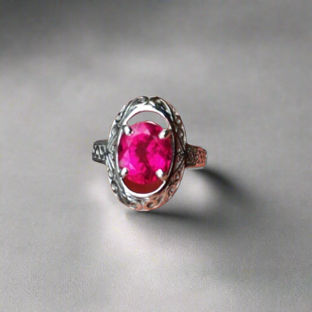 Antique / Vintage 14kt White Gold Rubellite Tourmaline Ring