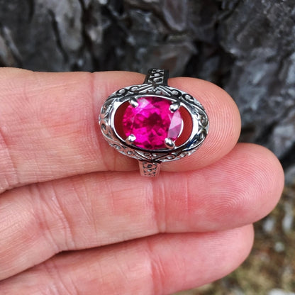 Antique / Vintage 14kt White Gold Rubellite Tourmaline Ring