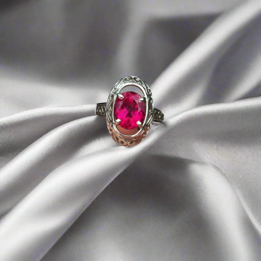 Antique / Vintage 14kt White Gold Rubellite Tourmaline Ring