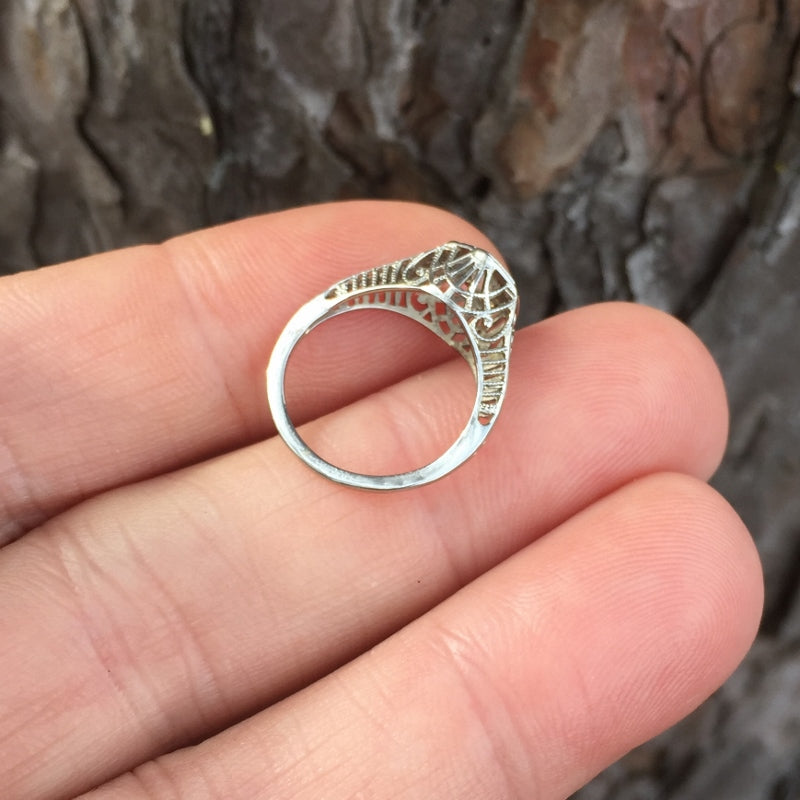 Antique! 18kt White Gold Euro Cut Diamond Ring