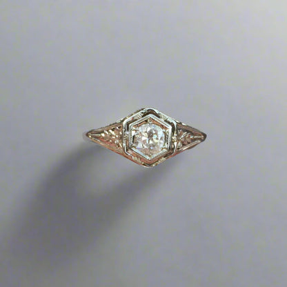 Antique! 18kt White Gold Euro Cut Diamond Ring
