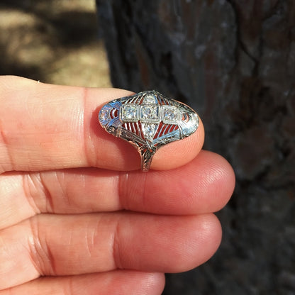 Antique! 18kt White Gold Filigree Diamond Ring