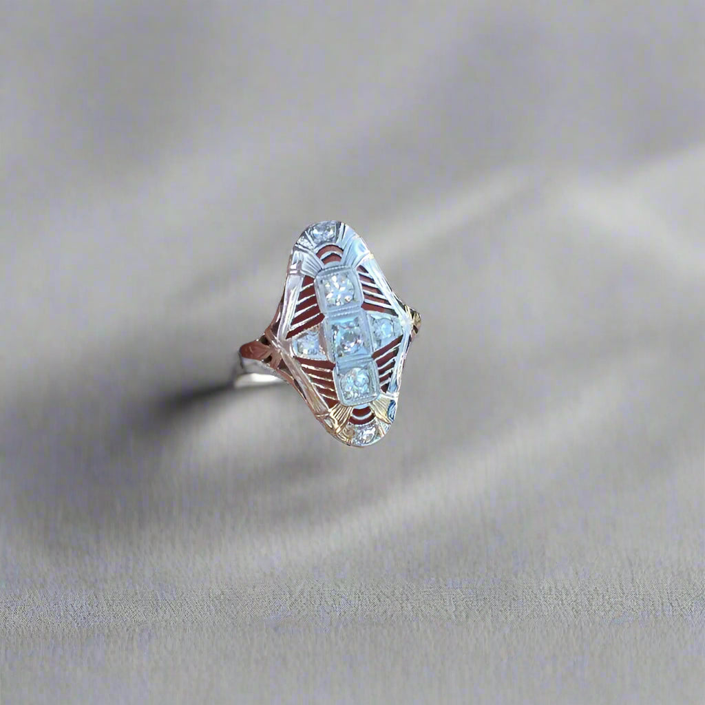 Antique! 18kt White Gold Filigree Diamond Ring