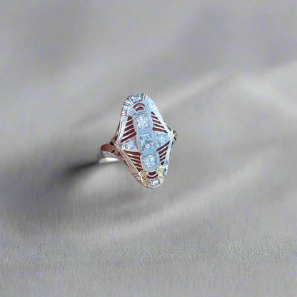 Antique! 18kt White Gold Filigree Diamond Ring