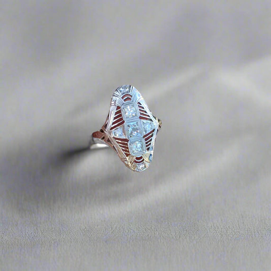 Antique! 18kt White Gold Filigree Diamond Ring