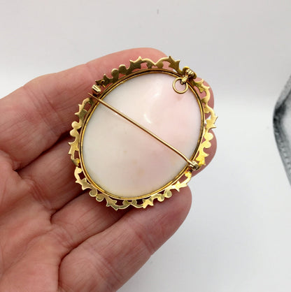 Antique Conch Shell Cameo Pin Pendant — 14K Yellow Gold