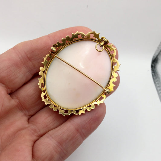 Antique! Extra Large Conch Shell Pin - Pendant 14-karat Cameo