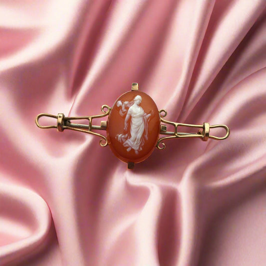 Antique! Carnelian Stone Cameo 14-karat  Pin Yellow Gold
