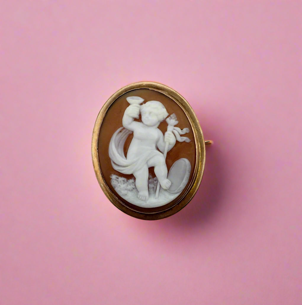 Antique! Shell Cameo Pin 14-karat Yellow Gold