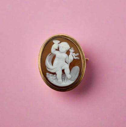 Antique! Shell Cameo Pin 14-karat Yellow Gold