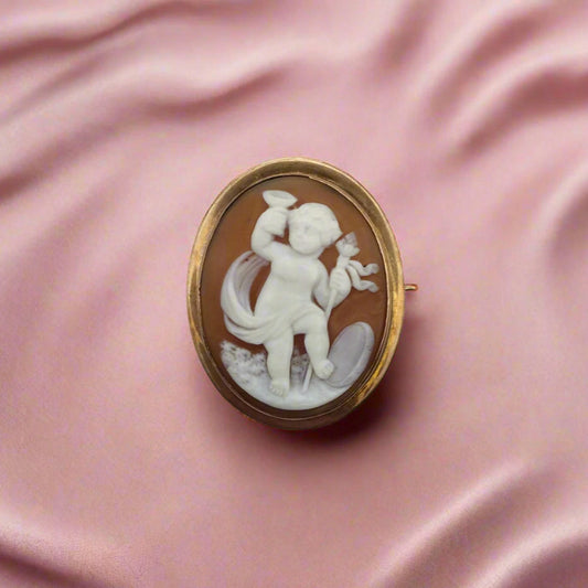 Antique! Shell Cameo Pin 14-karat Yellow Gold