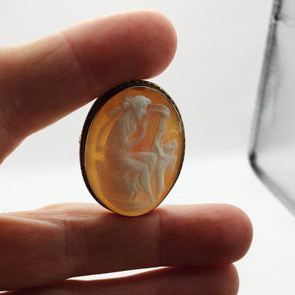 Antique! Large Shell Cameo Pin -Pendant 14-karat Yellow Gold