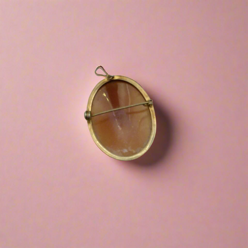 Antique! Large Shell Cameo Pin -Pendant 14-karat Yellow Gold