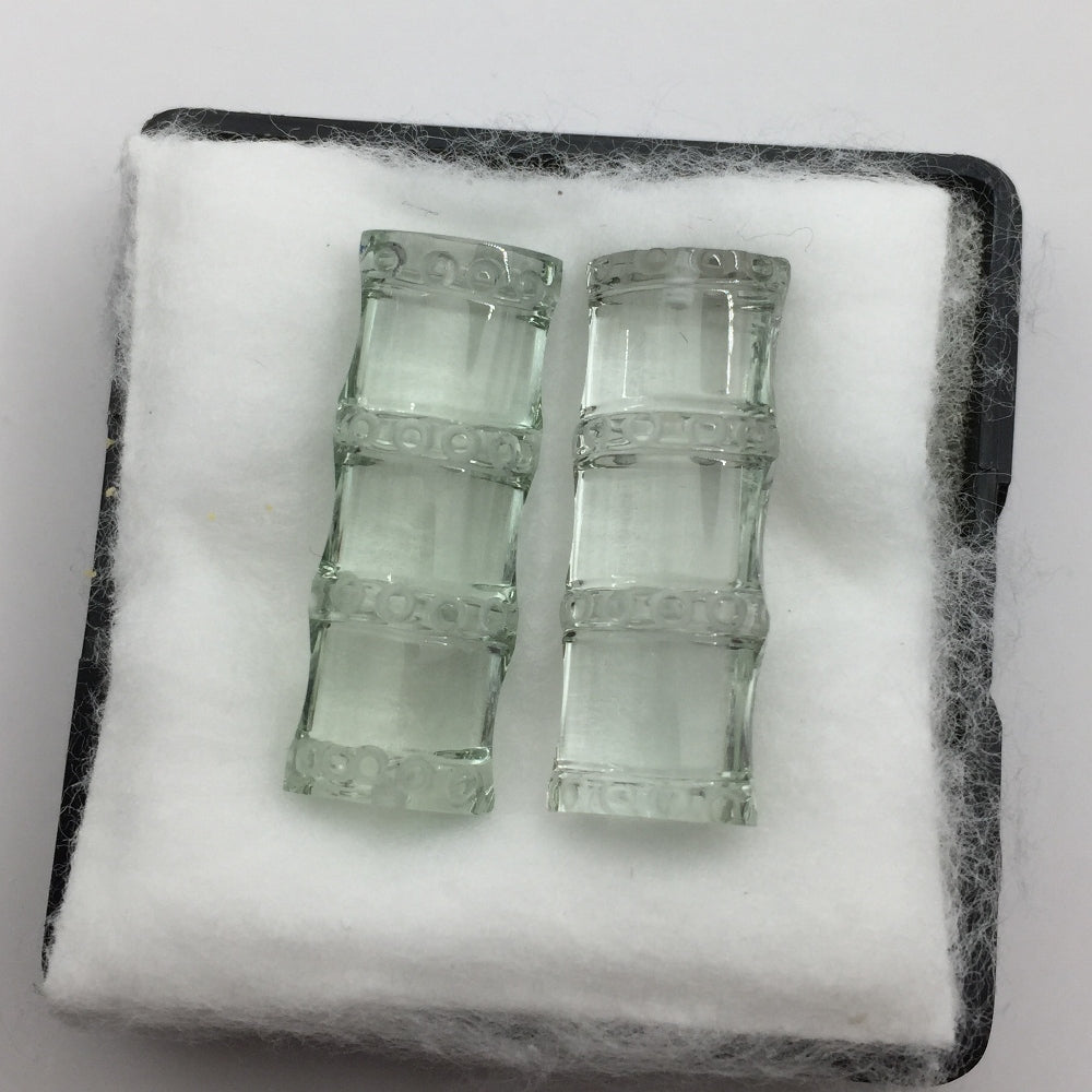 Natural Prasiolite Pair — 21.5 ct total, Brazil, Bamboo Cut