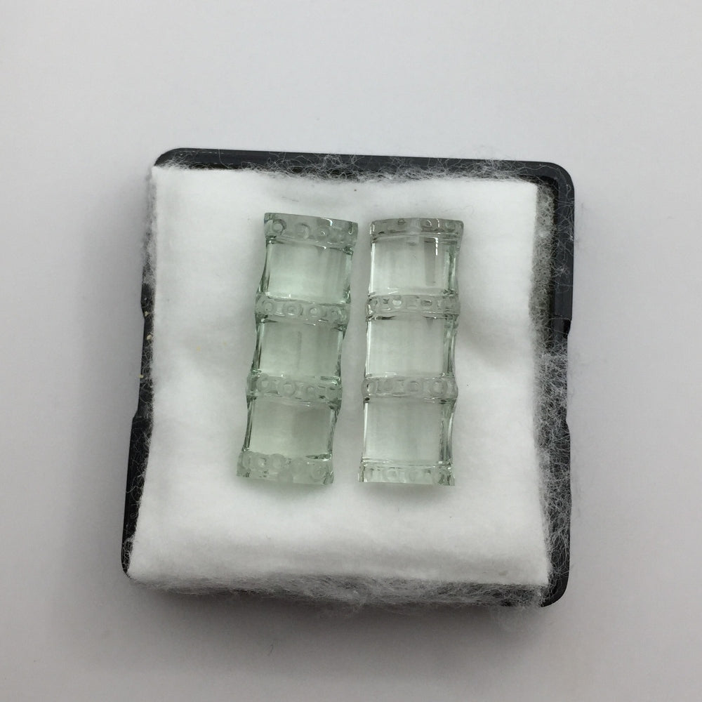 Natural Prasiolite Pair — 21.5 ct total, Brazil, Bamboo Cut