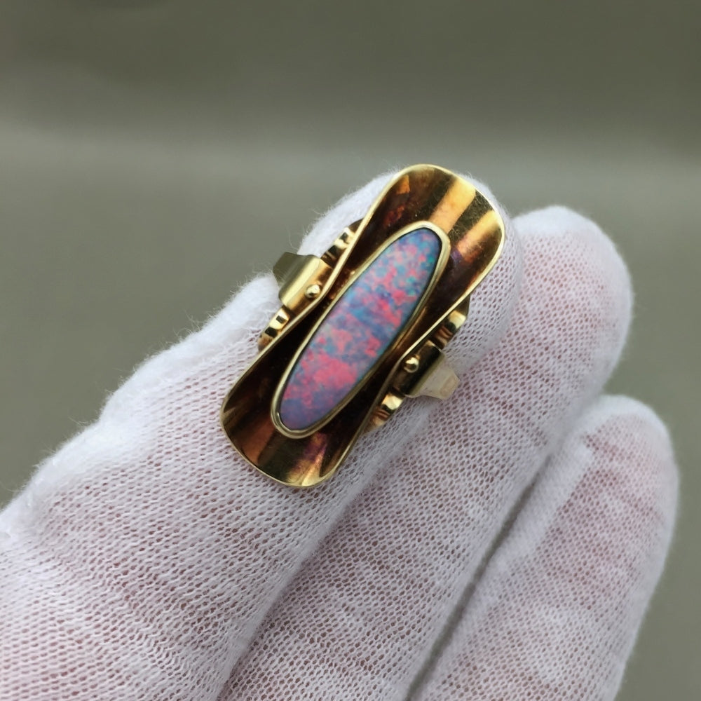Estate Quality! Rare Red Fire Australian Opal Ring 14K