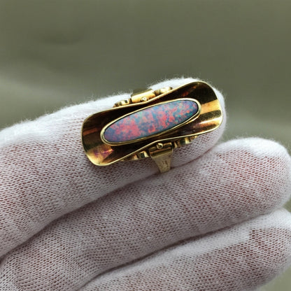 Estate Quality! Rare Red Fire Australian Opal Ring 14K