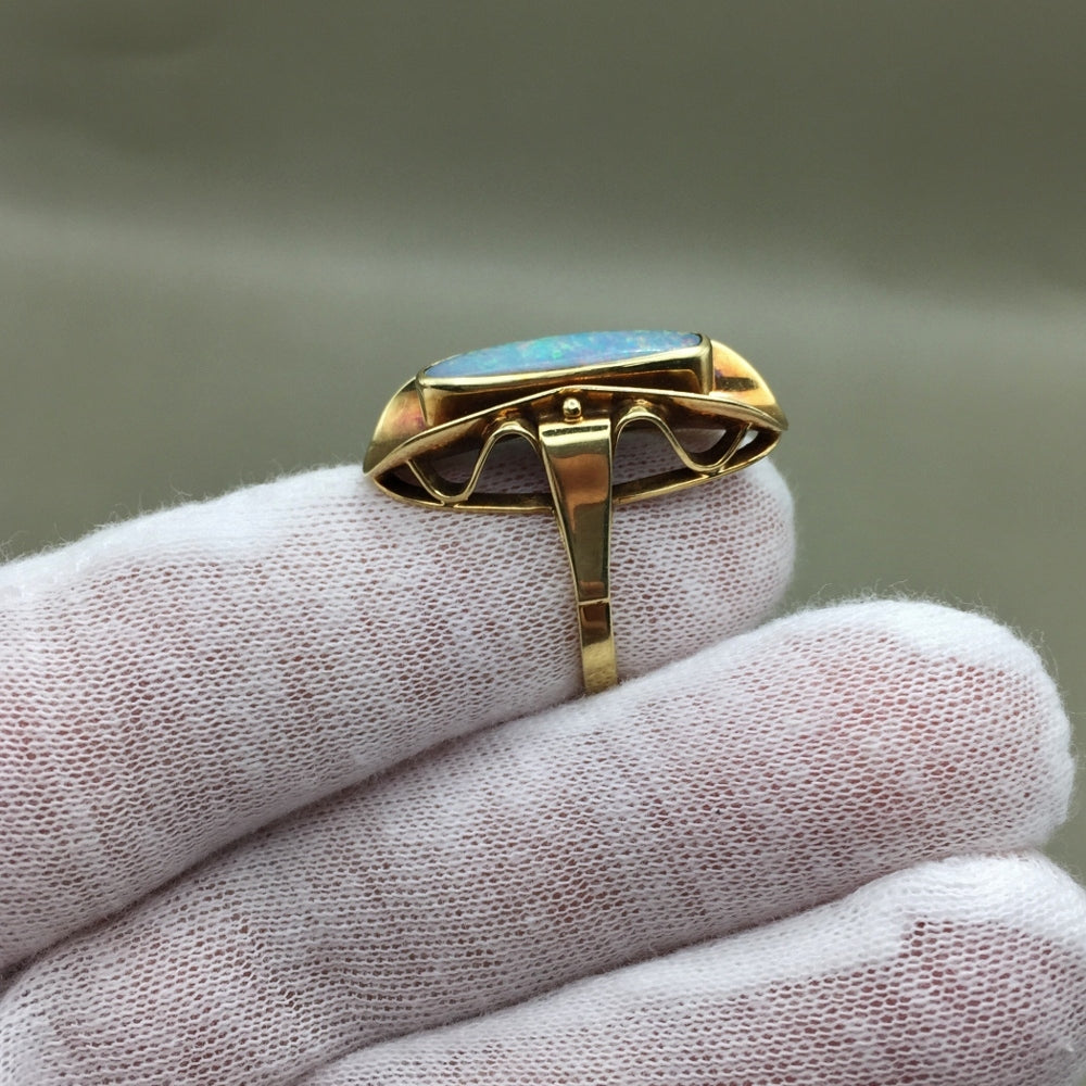 Estate Quality! Rare Red Fire Australian Opal Ring 14K
