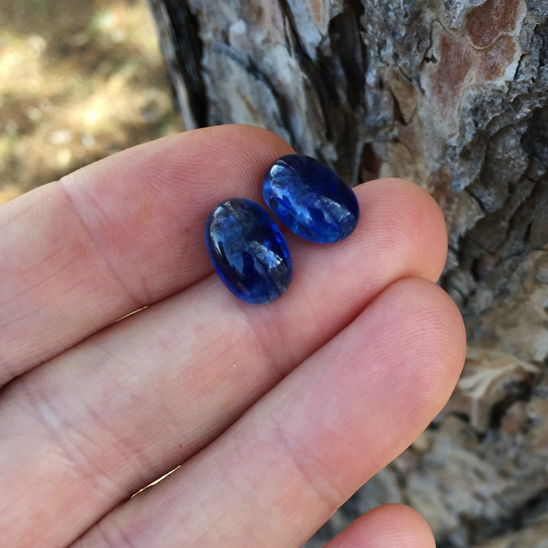 Natural Kyanite Matched Pair — 15.81 ct, Nepal, Oval Cabochons (GL)