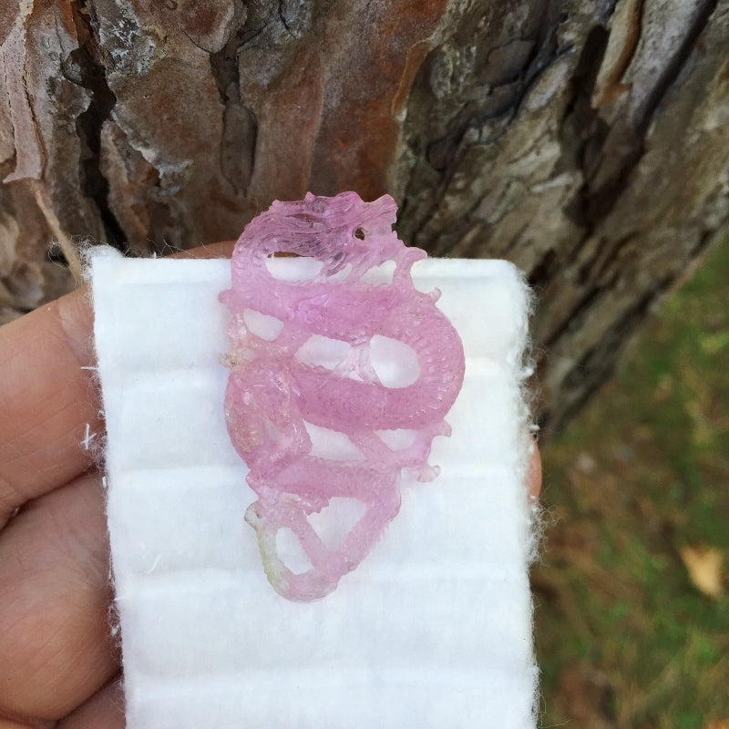 Antique California Pink Tourmaline Dragon Carving 24.9 Carats