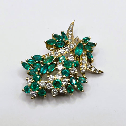 Fine Quality! Vintage 18 kt Emerald and Diamond Pendant
