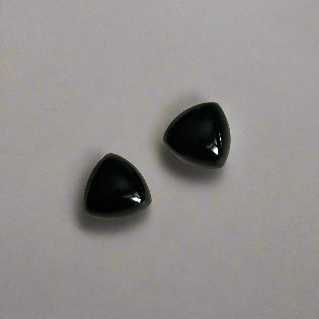 Polished Black Spinel Trillion Cabochon Pair