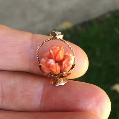 Victorian Hand-Carved Coral Pendant – 10kt Yellow Gold
